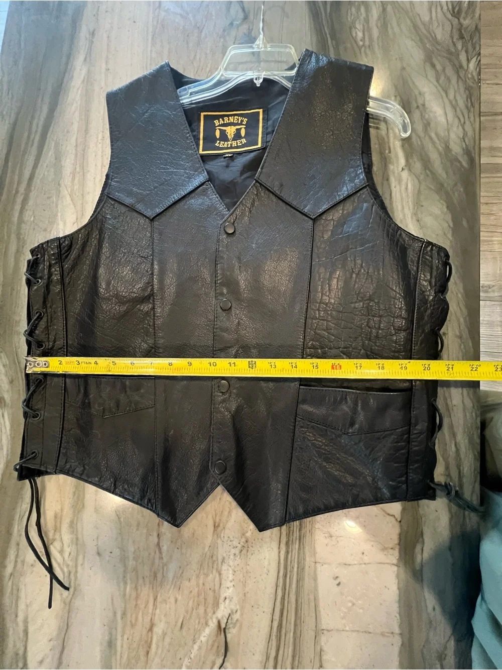 Barneys New York Black Leather Lace-Up Side Vest